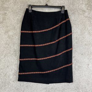 Silk Club Vintage Skirt Womens 6 Petite Black Velvet Beaded Straight Lined-7444